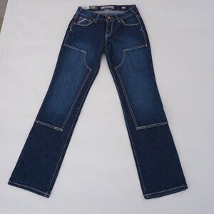 Ariat Blue Contrast Stitch Straight Leg Workwear Utility Jeans Carpenter 28 Shor